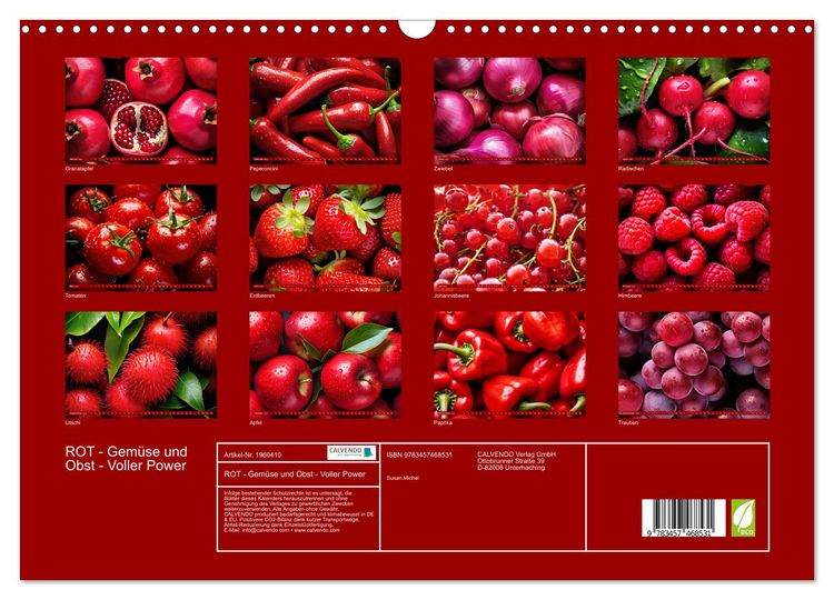 Produktbild: ROT - Gem&uuml;se und Obst - Voller Power (Wandkalender 2026 DIN A3 quer), CALVENDO Monatskalender