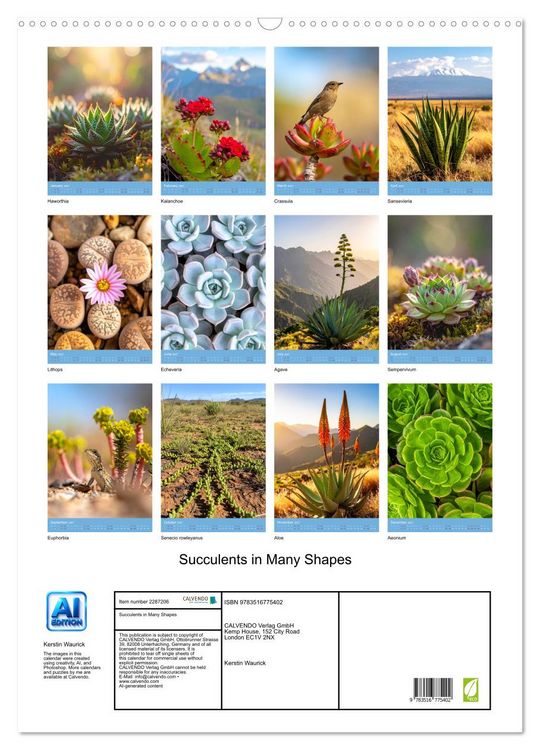 Produktbild: Succulents in Many Shapes (Wall Calendar 2027 DIN A2 portrait), CALVENDO 12 Month Wall Calendar