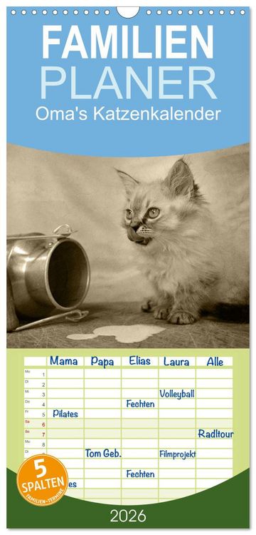 Produktbild: Familienplaner 2026 - Oma's Katzenkalender 2026 mit 5 Spalten (Wandkalender, 21 x 45 cm) CALVENDO