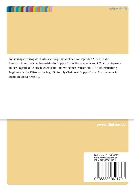 Produktbild: Supply Chain Management als Ansatz zur Effizienzsteigerung in der Logistikkette