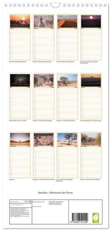 Produktbild: Familienplaner 2026 - Namibia - Sehnsucht der Ferne mit 5 Spalten (Wandkalender, 21 x 45 cm) CALVENDO