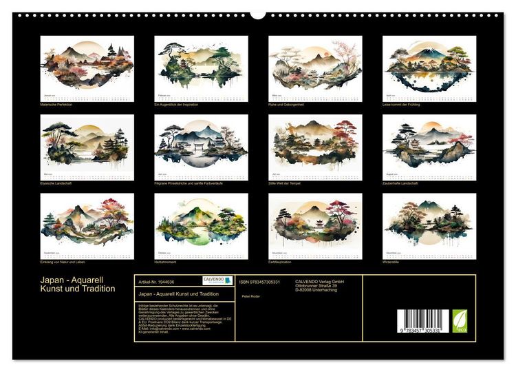 Produktbild: Japan - Aquarell Kunst und Tradition (hochwertiger Premium Wandkalender 2026 DIN A2 quer), Kunstdruck in Hochglanz