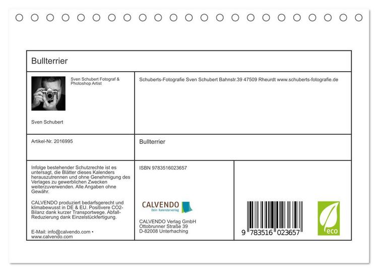 Produktbild: Bullterrier (Tischkalender 2026 DIN A5 quer), CALVENDO Monatskalender
