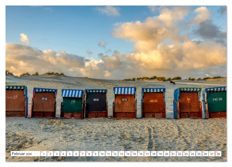 Produktbild: Strandk&ouml;rbe &ndash; Licht. Stille. Nordsee Borkum 2026 (Wandkalender 2026 DIN A4 quer), CALVENDO Monatskalender