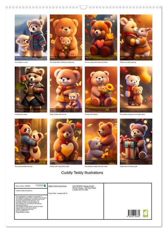 Produktbild: Cuddly Teddy Illustrations (Wall Calendar 2026 DIN A2 portrait), CALVENDO 12 Month Wall Calendar