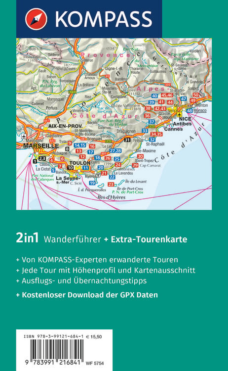 Produktbild: KOMPASS Wanderf&uuml;hrer C&ocirc;te d'Azur, Die sch&ouml;nsten K&uuml;sten- und Bergwanderungen, 50 Touren mit Extra-Tourenkarte