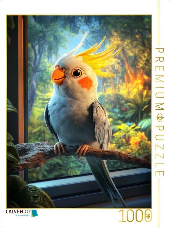 Produktbild: CALVENDO Puzzle Tanz aufm Ast - Nymphensittich vor Fernseher | 1000 Teile Lege-Gr&ouml;&szlig;e 64x48cm Foto-Puzzle f&uuml;r gl&uuml;ckliche Stunden
