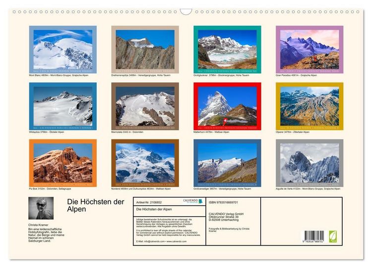 Produktbild: Die H&ouml;chsten der Alpen (Wandkalender 2026 DIN A2 quer), CALVENDO Monatskalender