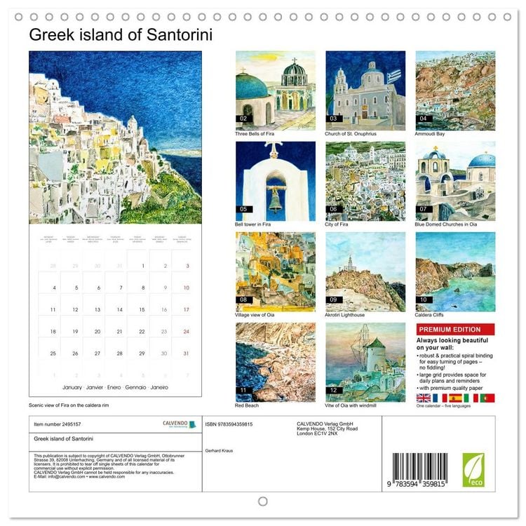 Produktbild: Greek island of Santorini (Wall Calendar 2027 12 &times; 12 Inch) CALVENDO 12 Month Wall Calendar