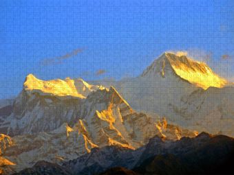 Produktbild: CALVENDO Puzzle Von links Annapurna IV (7525 m) und Annapurna II (7939 m) am fr&uuml;hen Morgen vom Aussichtspunkt Sarangkot | 1000 Teile Lege-Gr&ouml;&szlig;e 64x48cm Foto-Puzzle f&uuml;r gl&uuml;ckliche Stunden