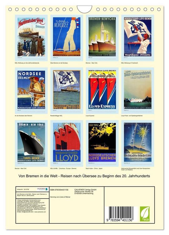 Produktbild: Von Bremen in die Welt - Reisen nach &Uuml;bersee zu Beginn des 20. Jahrhunderts (Wandkalender 2027 DIN A4 hoch), CALVENDO Monatskalender