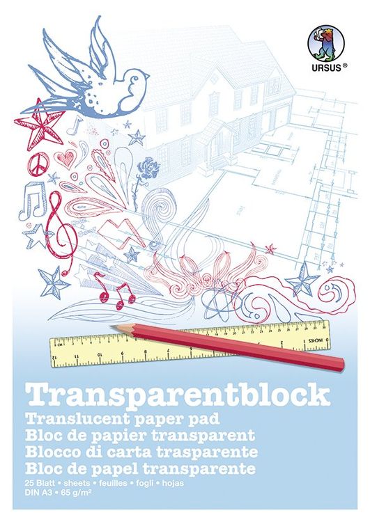 Produktbild: URSUS Zeichen und K&uuml;nstlerbedarf Transparentblock Format DIN A3, 25 Blatt wei&szlig;es Transparentpapier 65 g/m&sup2;