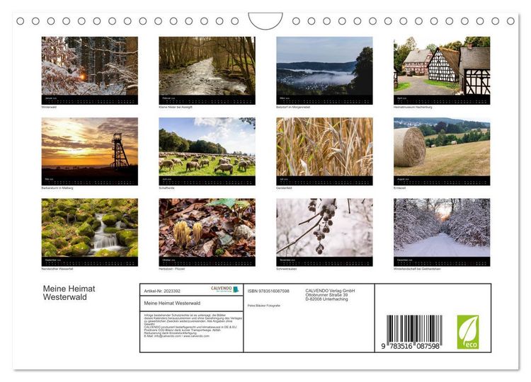 Produktbild: Meine Heimat Westerwald (Wandkalender 2026 DIN A4 quer), CALVENDO Monatskalender