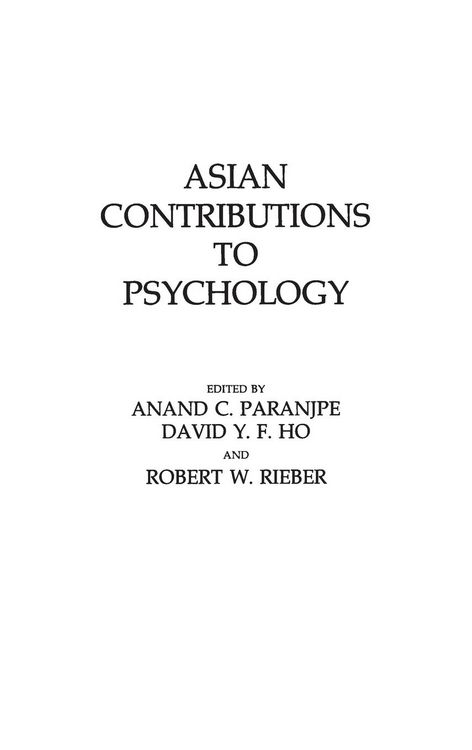Produktbild: Asian Contributions to Psychology