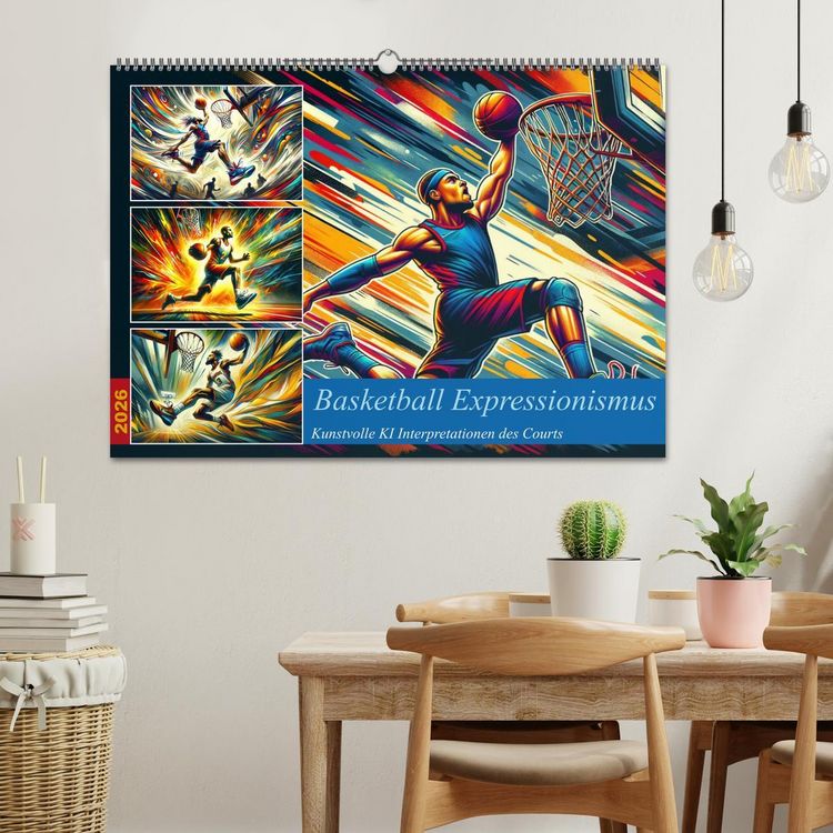 Produktbild: Basketball Expressionismus - Kunstvolle KI Interpretationen des Courts (Wandkalender 2026 DIN A2 quer), CALVENDO Monatskalender