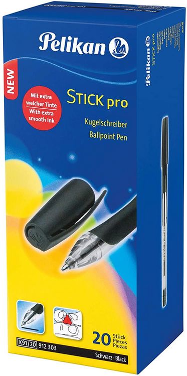 Produktbild: Pelikan Kugelschreiber Stick pro, 1 Box mit 20 St&uuml;ck in Schwarz
