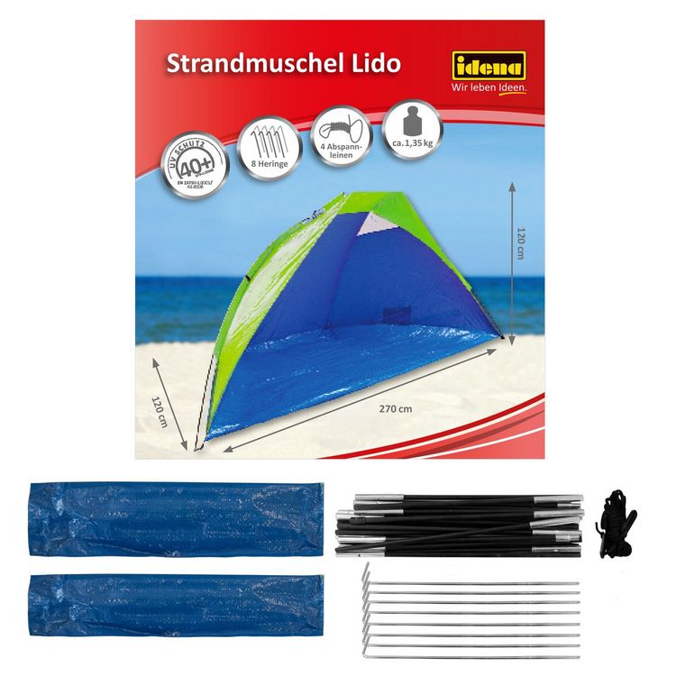 Produktbild: Idena Strandmuschel Lido UV40+ blau/gr&uuml;n 270x120x120cm