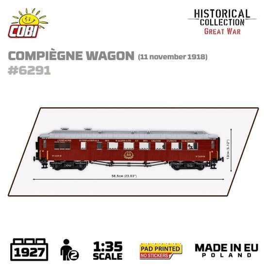 Produktbild: COBI Historical Collection 6291 - Compi&egrave;gne Wagon (11 November 1918), Speisewagen Orient Express, Bausatz 1:35, 1927 Klemmbausteine/2 Figuren