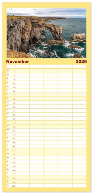 Produktbild: Familienplaner 2026 - Gro&szlig;britannien - Wales mit 5 Spalten (Wandkalender, 21 x 45 cm) CALVENDO