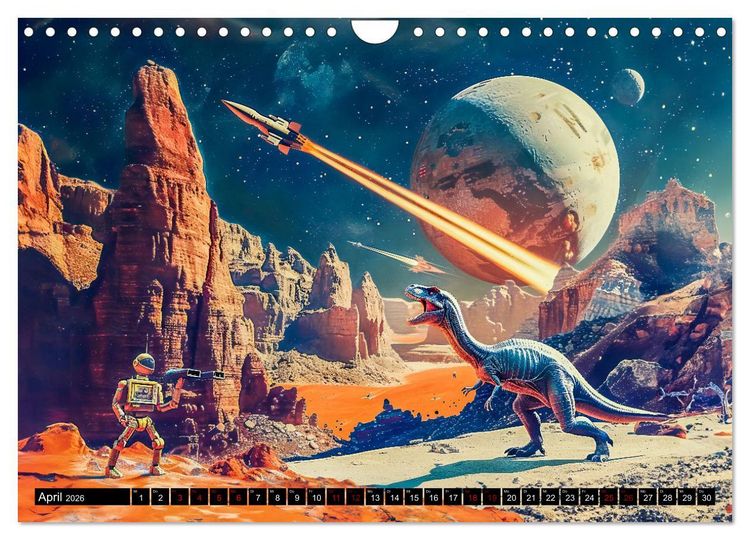Produktbild: Dinosaurier Sci-Fi - Kampf der Urzeitgiganten im Weltall (Wandkalender 2026 DIN A4 quer), CALVENDO Monatskalender