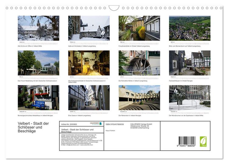 Produktbild: Velbert - Stadt der Schl&ouml;sser und Beschl&auml;ge (Wandkalender 2026 DIN A3 quer), CALVENDO Monatskalender