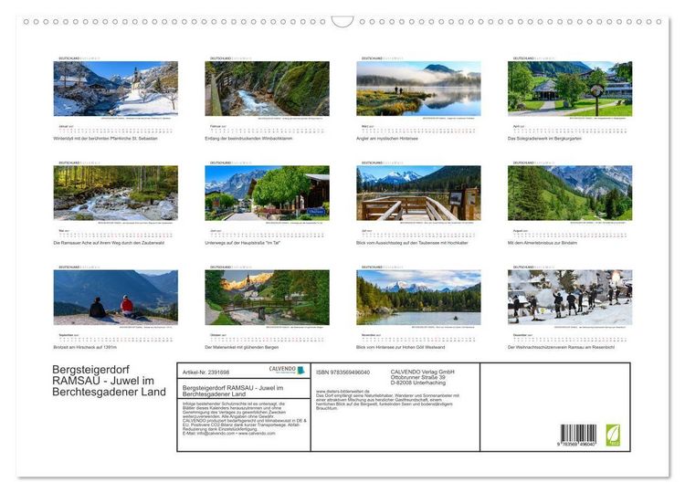 Produktbild: Bergsteigerdorf RAMSAU - Juwel im Berchtesgadener Land (Wandkalender 2027 DIN A2 quer), CALVENDO Monatskalender