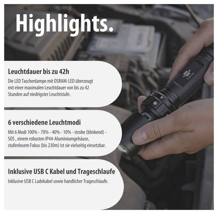 Produktbild: Brennenstuhl LuxPremium LED Taschenlampe &uuml;ber USB 800lm 42h 0.26kg