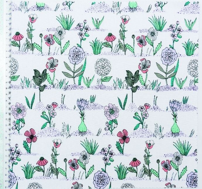 Produktbild: Stoff Wei&szlig;, Pflanzen und Gr&auml;ser 50 x 140 cm