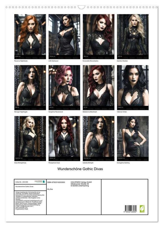 Produktbild: Wunderschöne Gothic Divas (Wandkalender 2026 DIN A2 hoch), CALVENDO Monatskalender