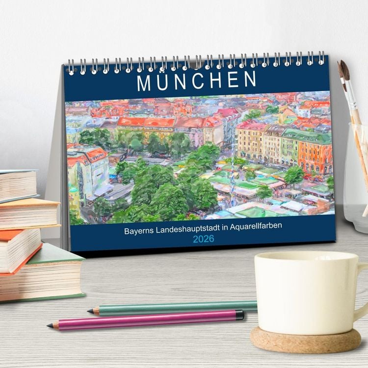 Produktbild: M&uuml;nchen - Bayerns Landeshauptstadt in Aquarellfarben (Tischkalender 2026 DIN A5 quer), CALVENDO Monatskalender