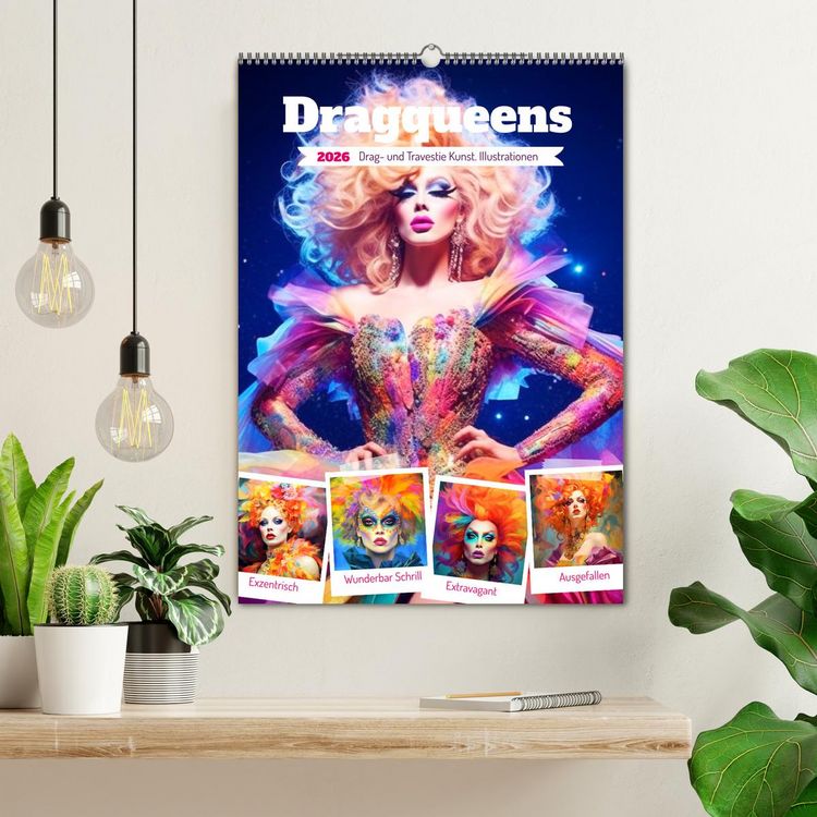 Produktbild: Dragqueens. Drag- und Travestie Kunst. Illustrationen (Wandkalender 2026 DIN A2 hoch), CALVENDO Monatskalender