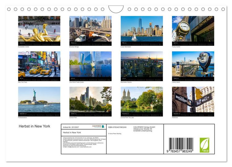 Produktbild: Herbst in New York (Wandkalender 2026 DIN A4 quer), CALVENDO Monatskalender
