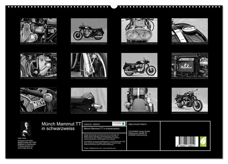 Produktbild: M&uuml;nch Mammut TT in schwarzweiss (hochwertiger Premium Wandkalender 2026 DIN A2 quer), Kunstdruck in Hochglanz