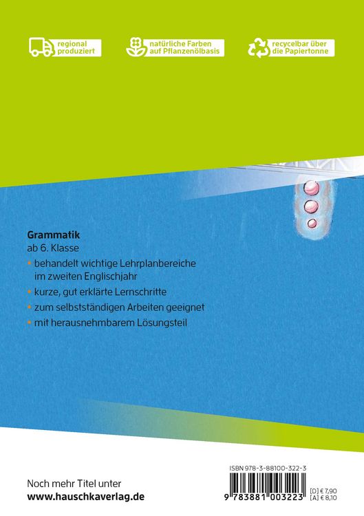 Produktbild: Wichtige Grammatikbereiche. Englisch 6. Klasse, A5-Heft