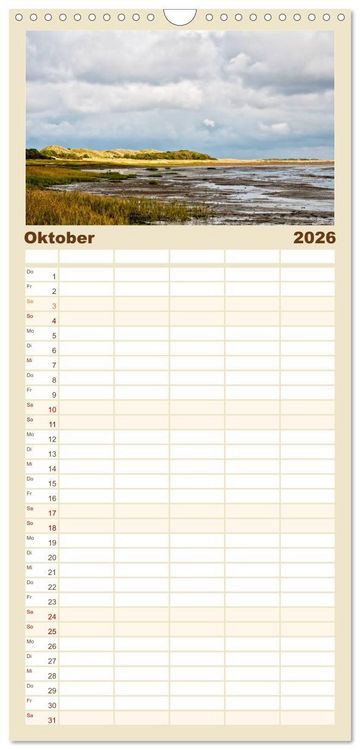 Produktbild: Familienplaner 2026 - Ameland mit 5 Spalten (Wandkalender, 21 x 45 cm) CALVENDO