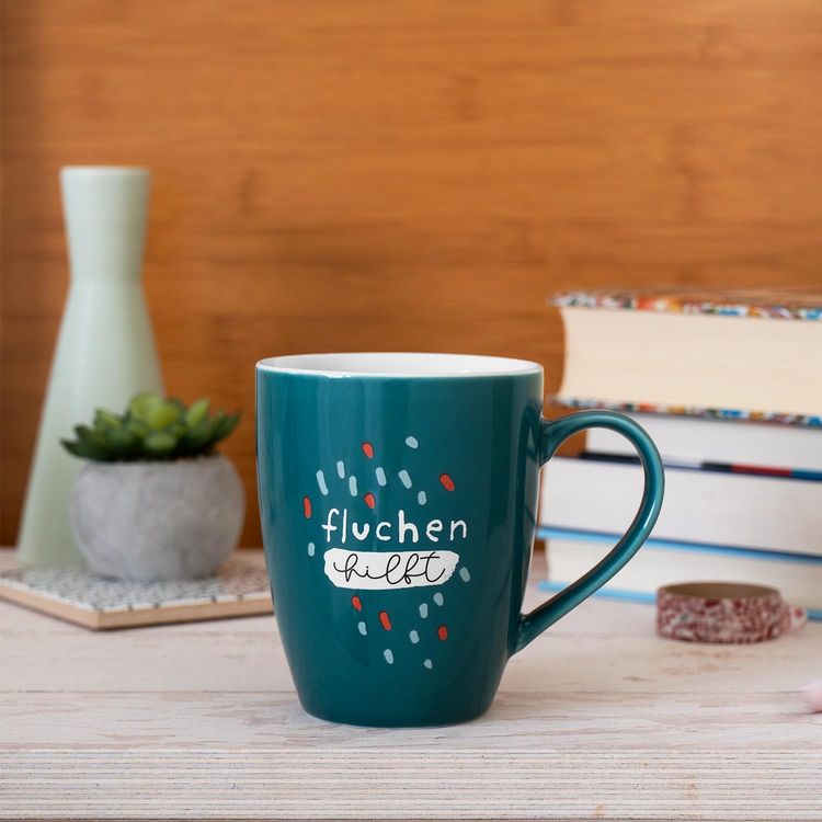 Produktbild: Tasse mit Motivdruck "fluchen hilft", mit Banderole
