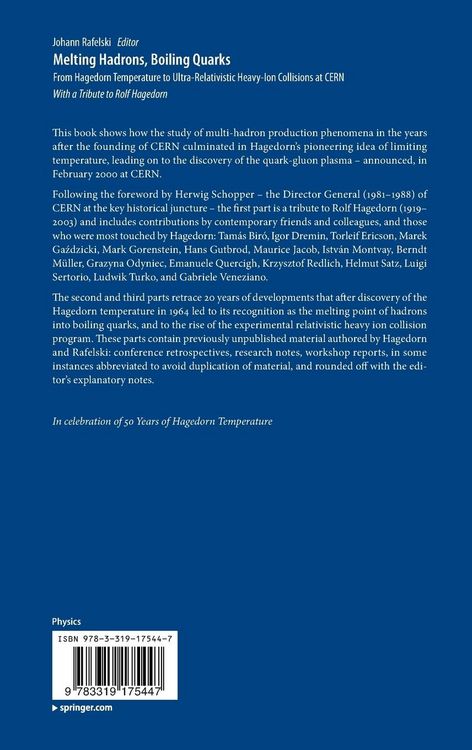 Produktbild: Melting Hadrons, Boiling Quarks - From Hagedorn Temperature to Ultra-Relativistic Heavy-Ion Collisions at CERN