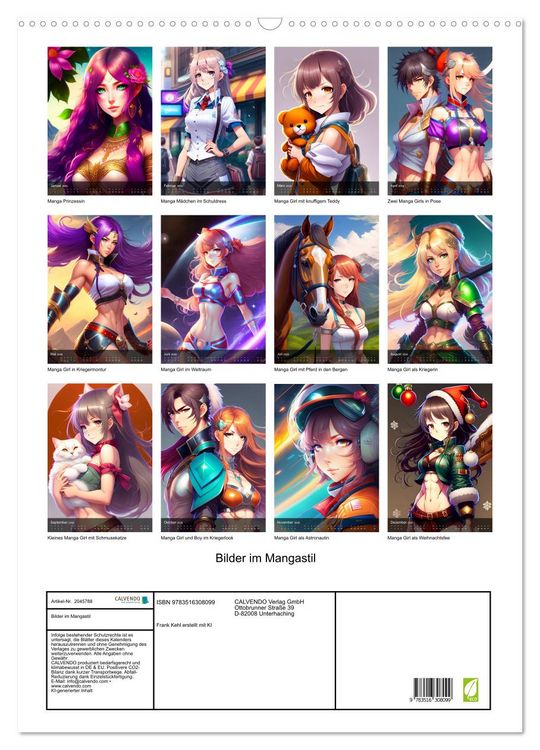 Produktbild: Bilder im Mangastil (Wandkalender 2026 DIN A2 hoch), CALVENDO Monatskalender