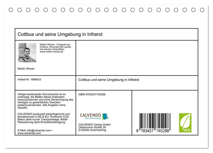 Produktbild: Cottbus und seine Umgebung in Infrarot (Tischkalender 2026 DIN A5 quer), CALVENDO Monatskalender