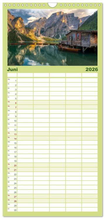 Produktbild: Familienplaner 2026 - Verzauberte Bergwelten mit 5 Spalten (Wandkalender, 21 x 45 cm) CALVENDO