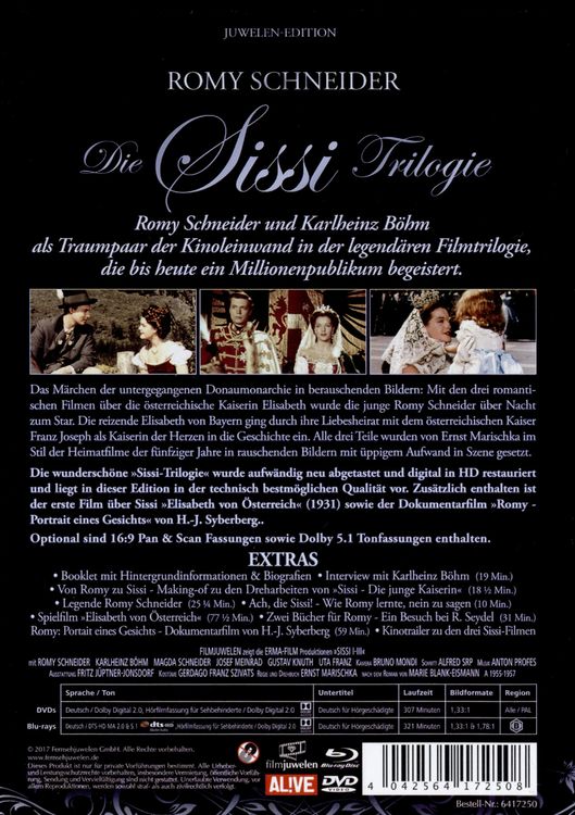 Produktbild: Sissi Trilogie - Juwelen-Edition + Dokumentarfilm "Romy Schneider - Portrait eines Gesichts" (+ 3 DVDs + Doku-DVD) [3 BRs]