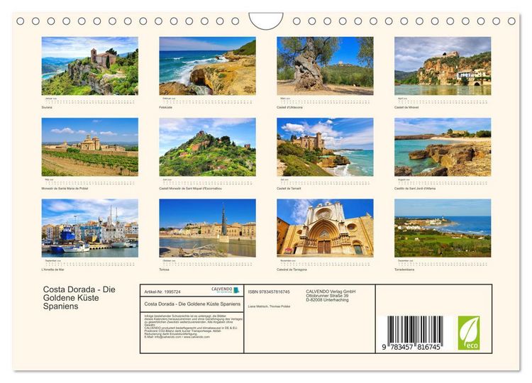 Produktbild: Costa Dorada - Die Goldene K&uuml;ste Spaniens (Wandkalender 2026 DIN A4 quer), CALVENDO Monatskalender