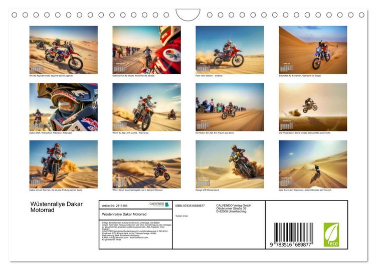 Produktbild: W&uuml;stenrallye Dakar Motorrad (Wandkalender 2026 DIN A4 quer), CALVENDO Monatskalender