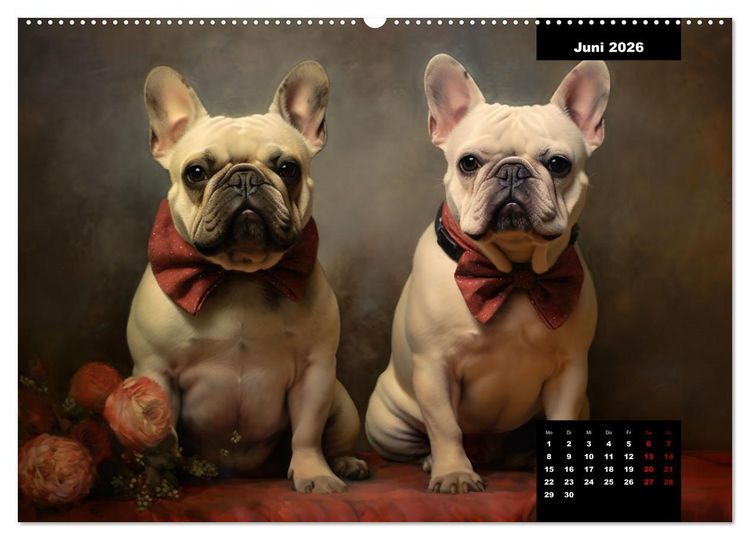 Produktbild: Franz&ouml;sische Bulldogge KI Digiart (hochwertiger Premium Wandkalender 2026 DIN A2 quer), Kunstdruck in Hochglanz
