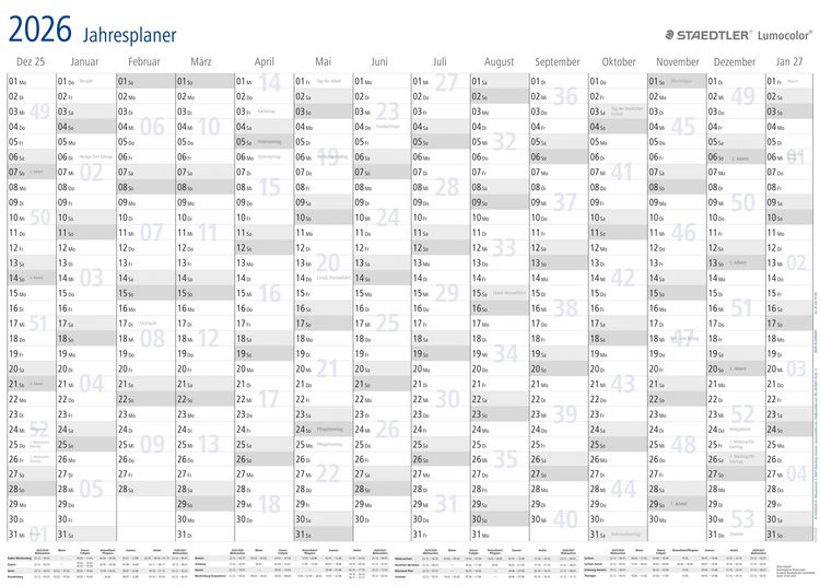 Produktbild: STAEDTLER Kalender Lumocolor Jahresplaner 2026, DIN A1