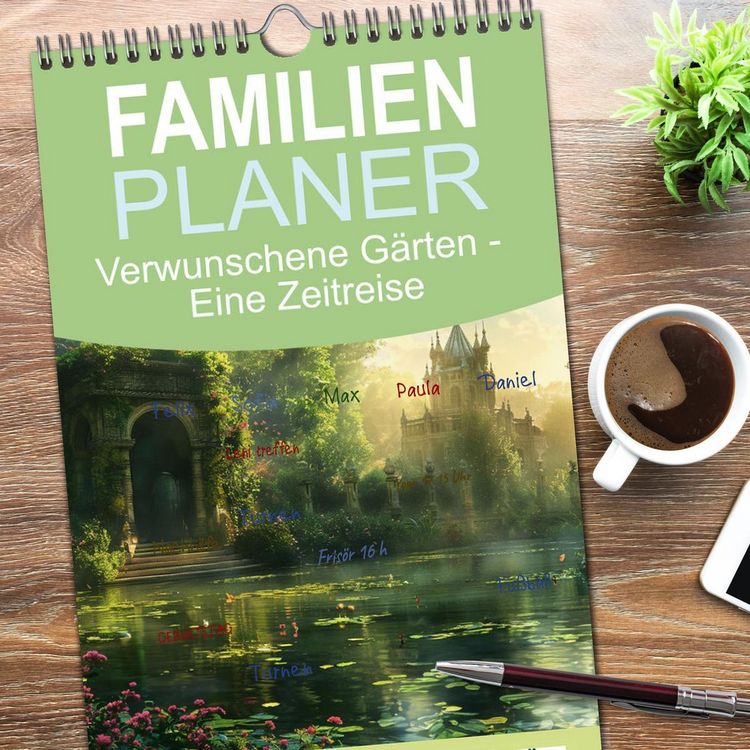 Produktbild: Familienplaner 2026 - Verwunschene G&auml;rten - Eine Zeitreise mit 5 Spalten (Wandkalender, 21 x 45 cm) CALVENDO