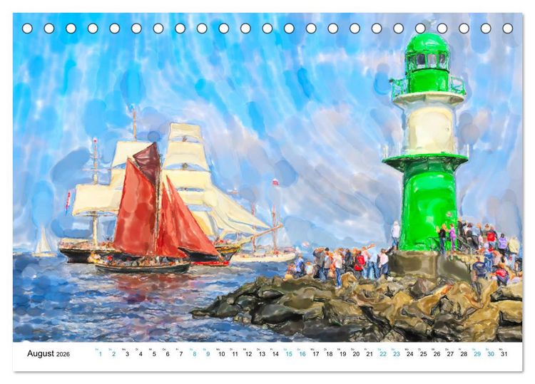 Produktbild: Warnem&uuml;nde - Die Ostseestadt illustriert in Aquarell (Tischkalender 2026 DIN A5 quer), CALVENDO Monatskalender