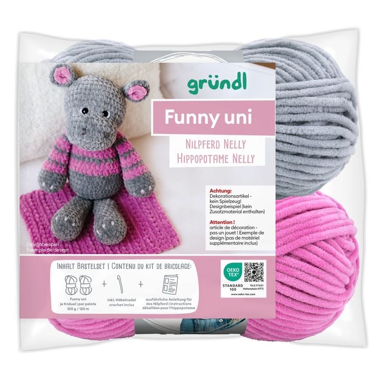 Produktbild: gr&uuml;ndl Funny uni SB-Pack Nilpferd Nelly, Chenillegarn, H&auml;kelset