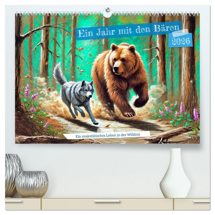 Produktbild: Ein Jahr mit den B&auml;ren - Ein majest&auml;tisches Leben in der Wildnis (hochwertiger Premium Wandkalender 2026 DIN A2 quer), Kunstdruck in Hochglanz