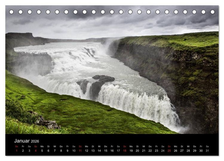Produktbild: Islands Landschaften - Wasser, Eis und gr&uuml;nes Moos (Tischkalender 2026 DIN A5 quer), CALVENDO Monatskalender